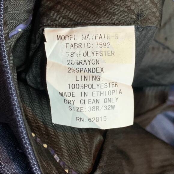 Savile Row Mayfair-S Navy Dress Pants Men’s 38x32 Slim Fit Formal Trousers - Picture 6 of 6